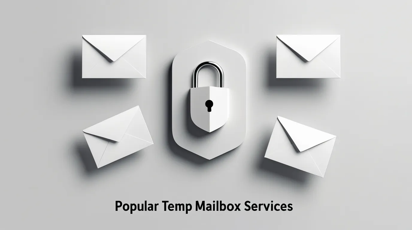 Minimalist design of a temp mailbox with floating envelopes, symbolizing spam reduction